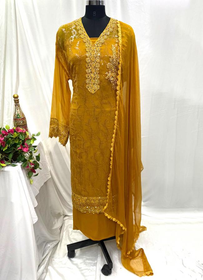 Organza Yellow Festival Wear Hand Work Salwar Suit